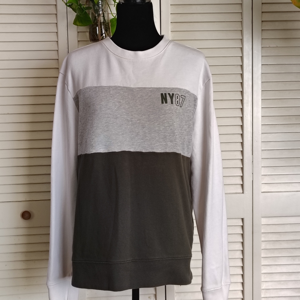 Aeropostale Mens Green/GreyWhite Colorblock Crewneck Sweatshirt Size M –Like New